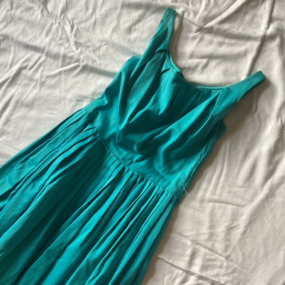 Vintage 1950’s Teena Paige Fit and Flare Dress Teal Pleated Blue Swing MIDI Mini - Picture 9 of 10